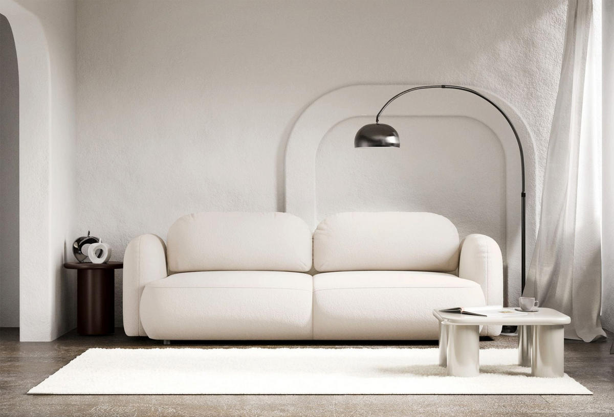 3-SITZER SCHLAFSOFA Tvoya Creme Chenille - Creme/Schwarz, Kunststoff/Textil (253/82/110cm) - Selsey