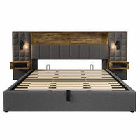 POLSTERBETT 180/200 cm Grau mit LED, 2 Leselampen und 2 integrierte Nachttische - Grau, Textil (180/200cm) - Oxeza