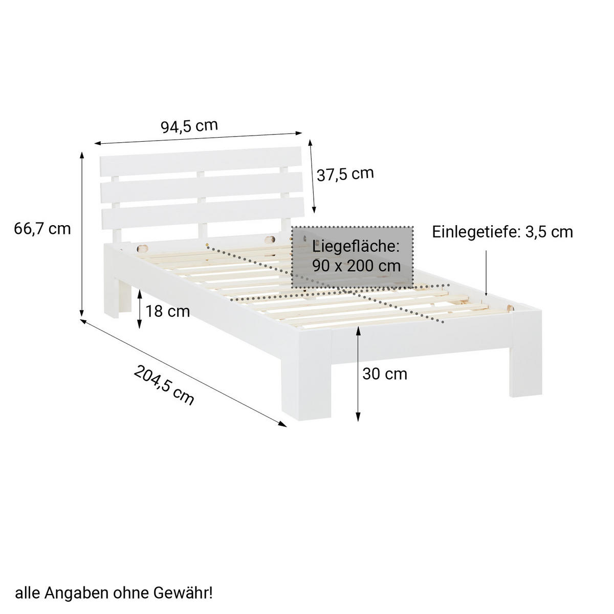 HOLZBETT Weiß 90/200 cm mit Lattenrost - Weiß, Holz (90/200cm) - Homestyle4u