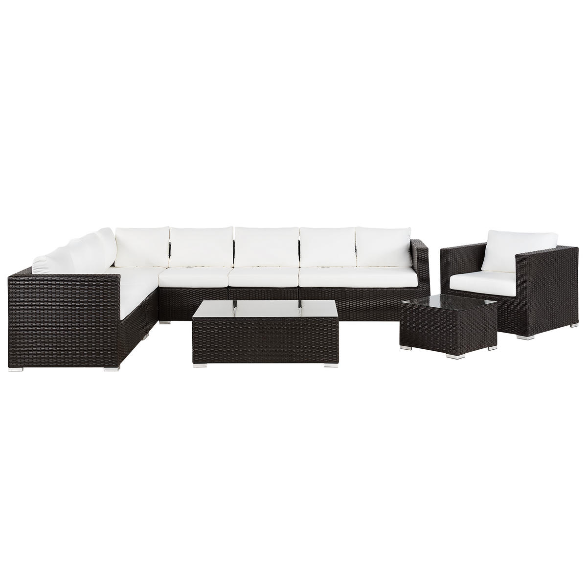 LOUNGE-SET 8-Sitzer braun linksseitig modular Auflagen beige XXL - Dunkelbraun/Beige, Kunststoff - Beliani