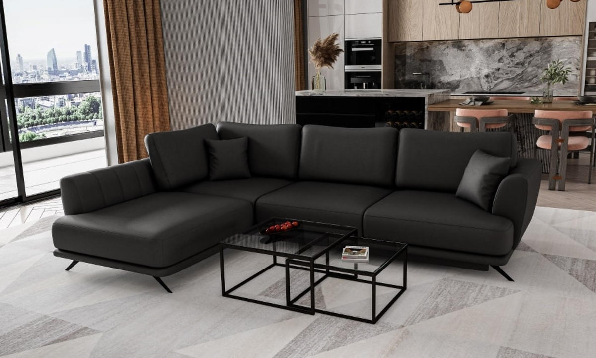 ECKSOFA mit Schlaffunktion und Bettkasten - Schwarz, Textil/Metall (276/191cm) - Eltap