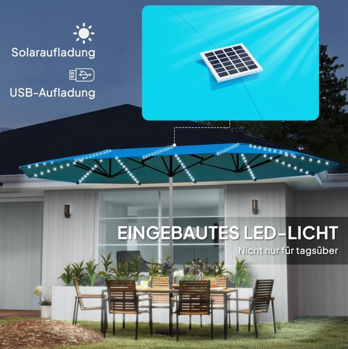 SONNENSCHIRM rund 300 cm in Marineblau mit Kurbel und Neigefunktion - Blau, Metall (294/294cm) - BEAOK