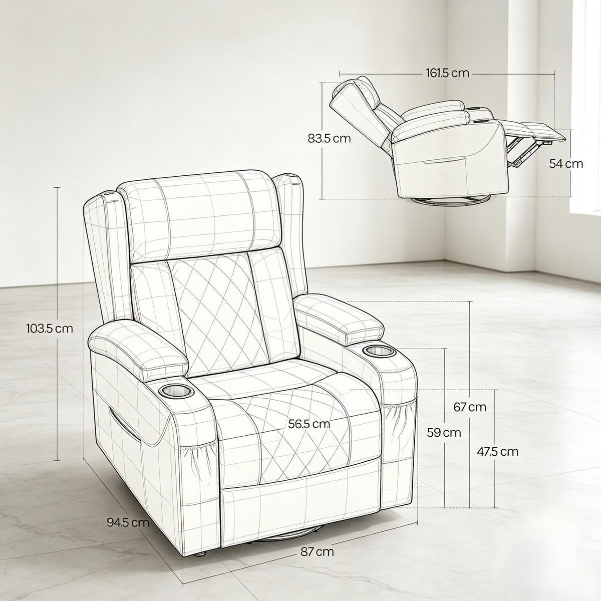 RELAXSESSEL in Schwarz 94,5x87x103,5 cm mit Dreh- und Wippfunktion - Schwarz, Textil (87/103.5/94.5cm) - IVMEU
