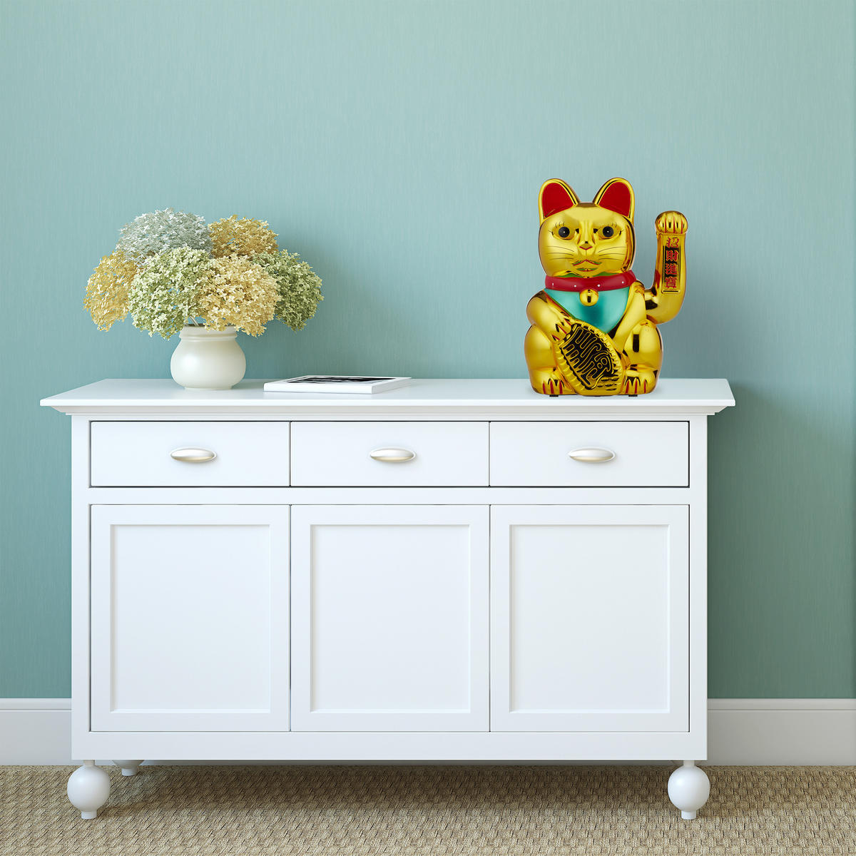 WINKEKATZE - zlatá, kov/plast (22/30/17cm) - Relaxdays