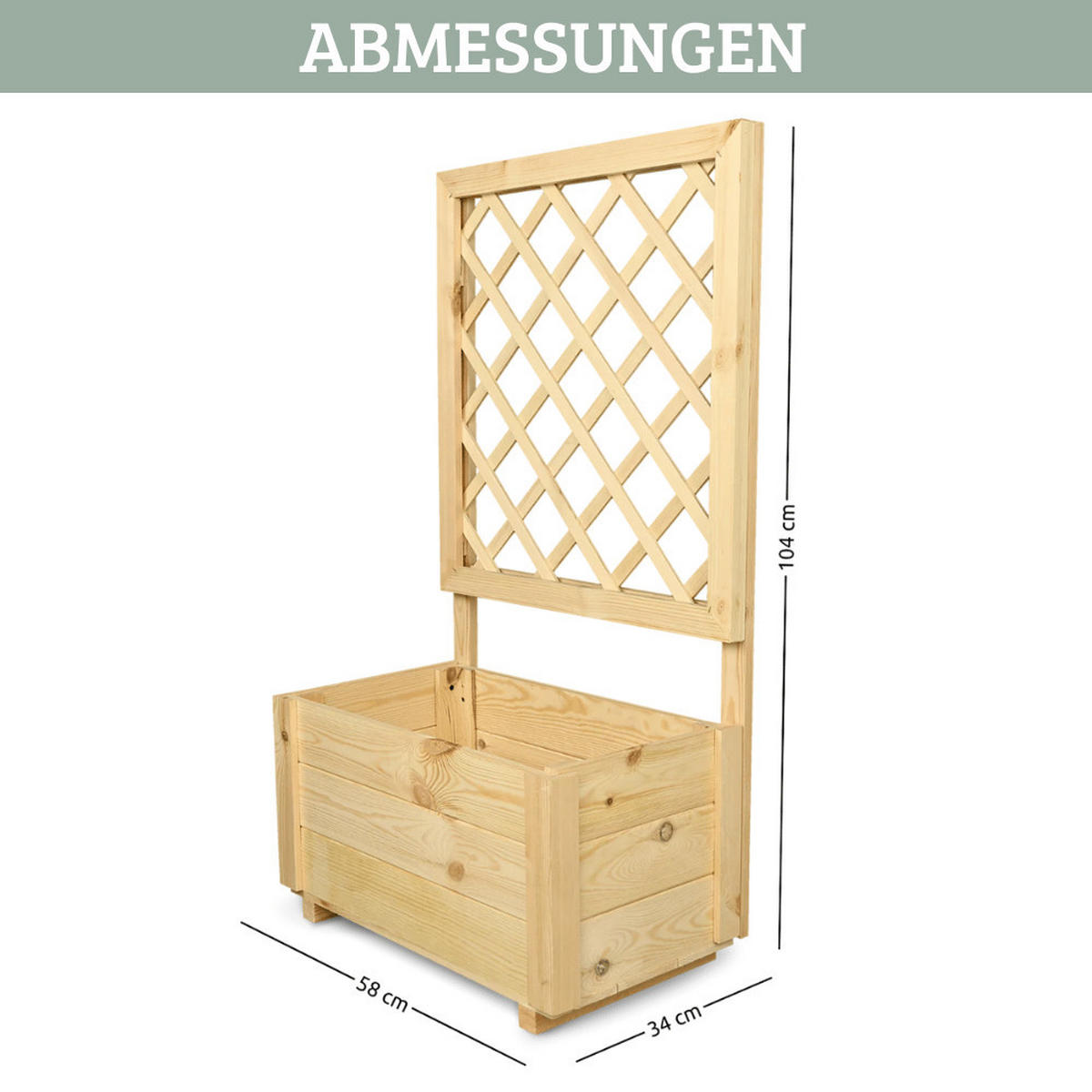 PFLANZKASTEN mit Rankgitter THIO Inkl. Vlies 58cm Breit - Braun, Holz (58/104/34cm) - DELUKE