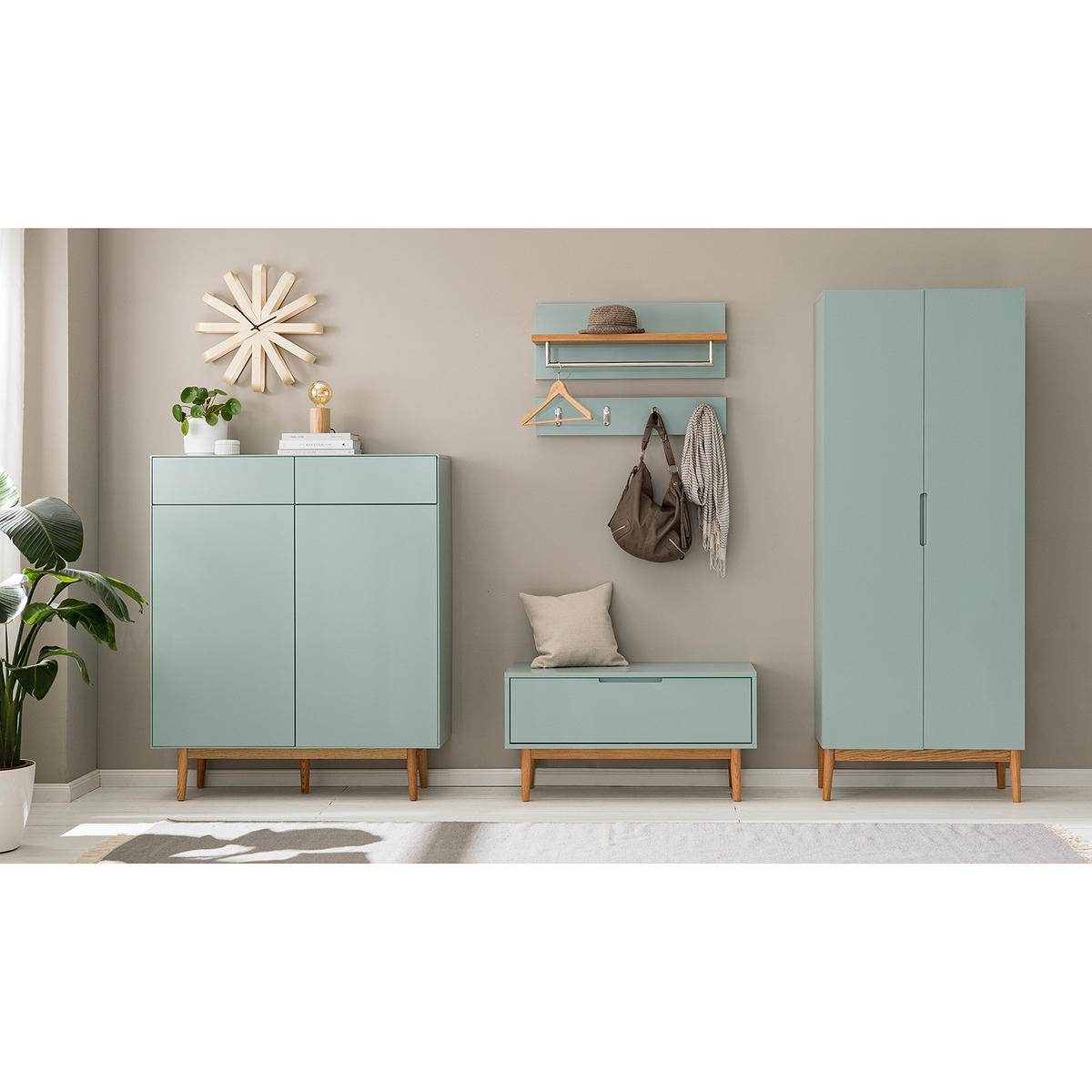 GARDEROBENSCHRANK - Eichefarben/Mintgrün, Holzwerkstoff (76/193/37cm) - home24