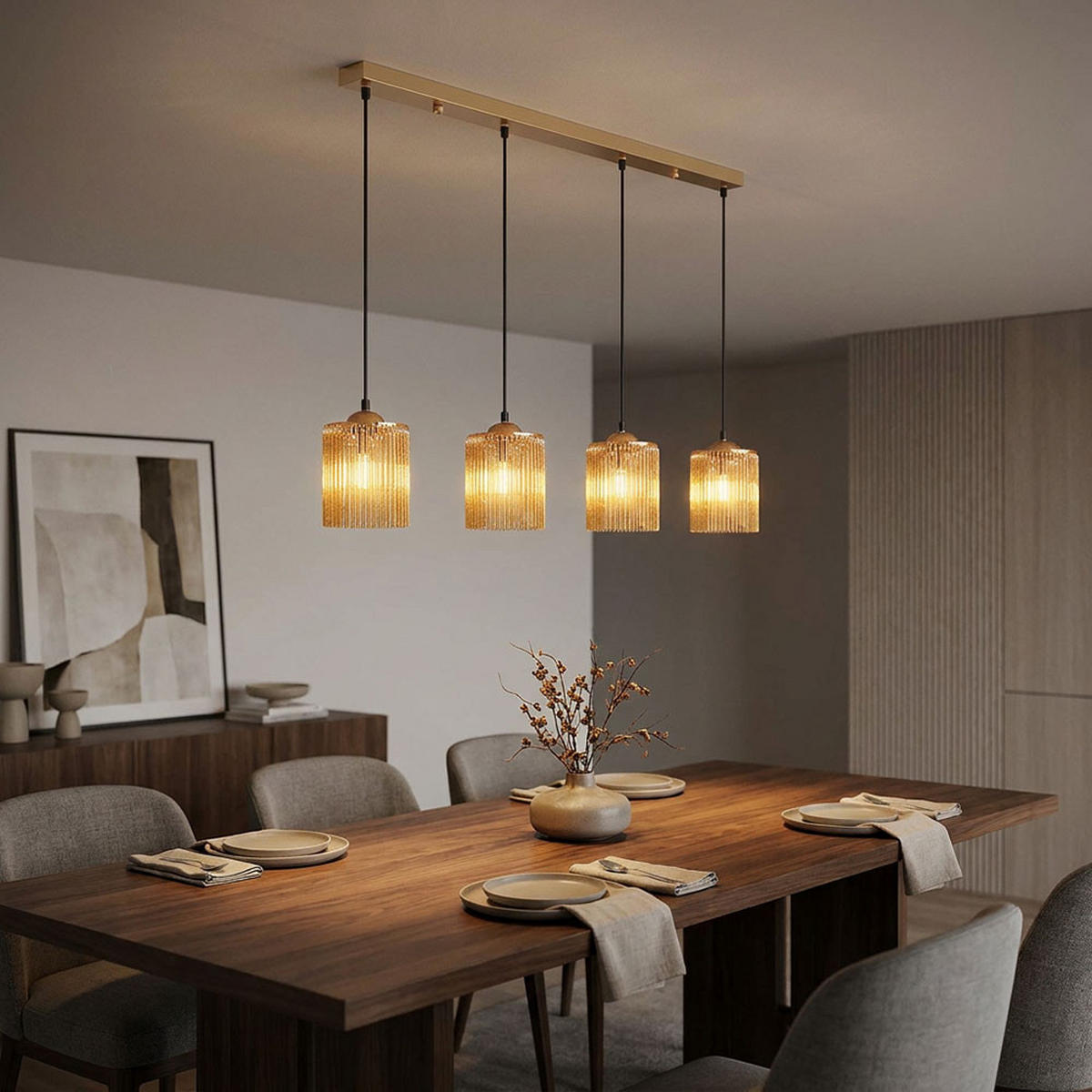 LED HÄNGELEUCHTE LEEDS Gold Acrylstäbe Amber - Goldfarben, Metall (87/12/133cm) - Nowa