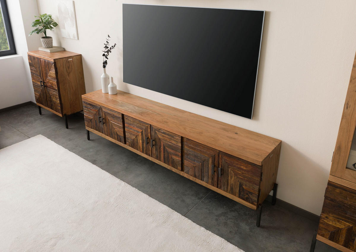 TV-BOARD Altholz 225x40x63 natur lackiert LYON #122 - Naturfarben, Holz (225/63/40cm) - Massivmoebel24