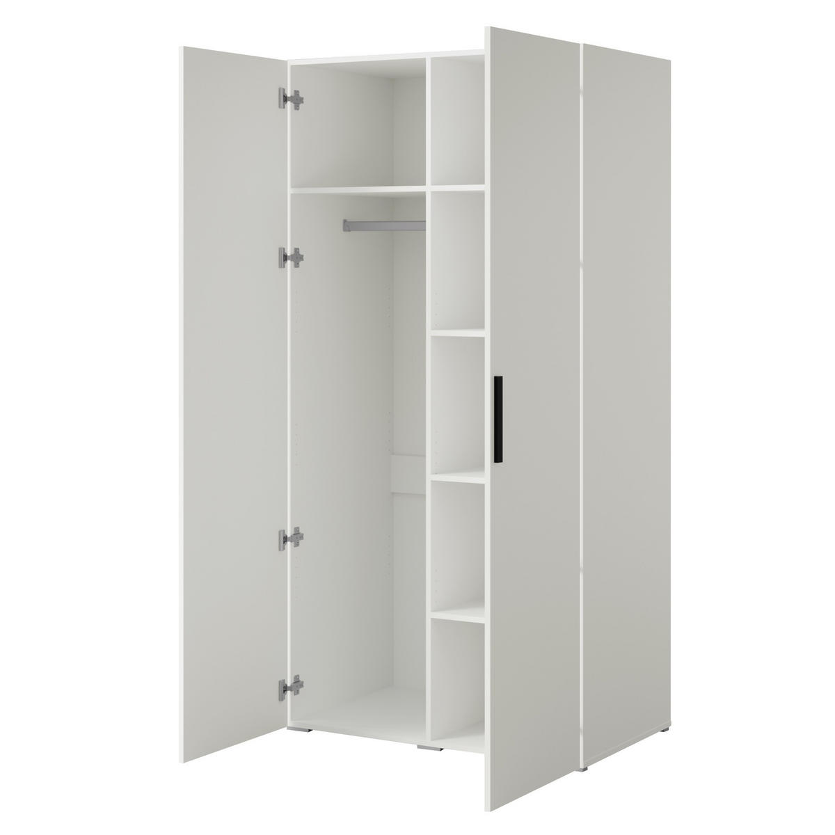 DREHTÜRENSCHRANK Napoli 2D 100 Weiß (schwarzer oder goldener Griff) - Silberfarben/Schwarz, Holzwerkstoff/Kunststoff (100/35/60cm) - mzm24