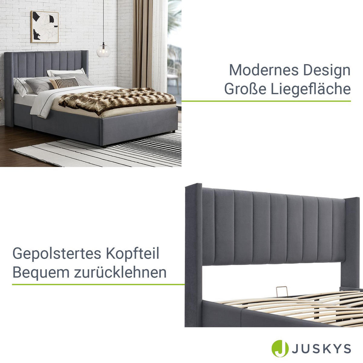 POLSTERBETT Savona dunkelgrau 120 x 200 cm - Dunkelgrau, Holzwerkstoff (120/200cm) - Juskys