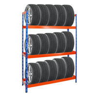 REIFENREGAL Tiger XL 200x150x45 cm 300 kg Fachlast bis zu 18 Reifen auf 3 Ebenen Blau/Orange - Blau/Orange, Metall (150/200/45cm) - PROREGAL
