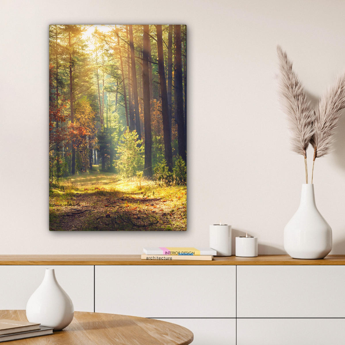 LEINWANDBILD Wald - Herbst - Bäume 60x90 cm - Dunkelgrün, Textil (60/90cm) - MuchoWow