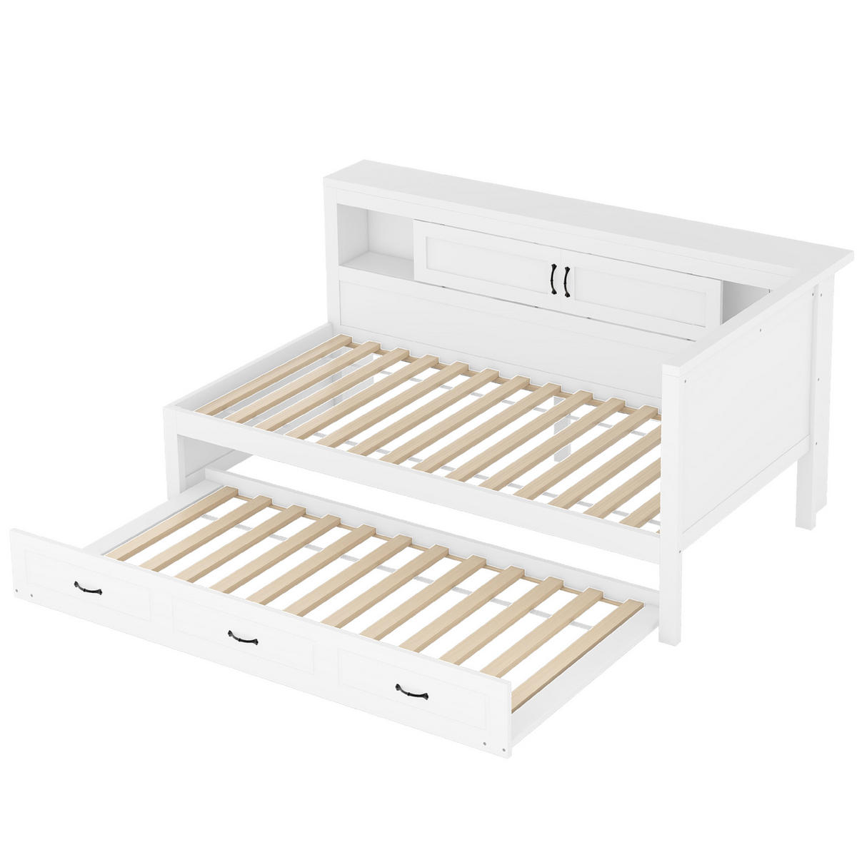 POLSTERBETT aus Spanplatte und MDF 90x200 cm in Weiß mit LED & Ausziehbett - Weiß, Holzwerkstoff (90/200cm) - Modfu
