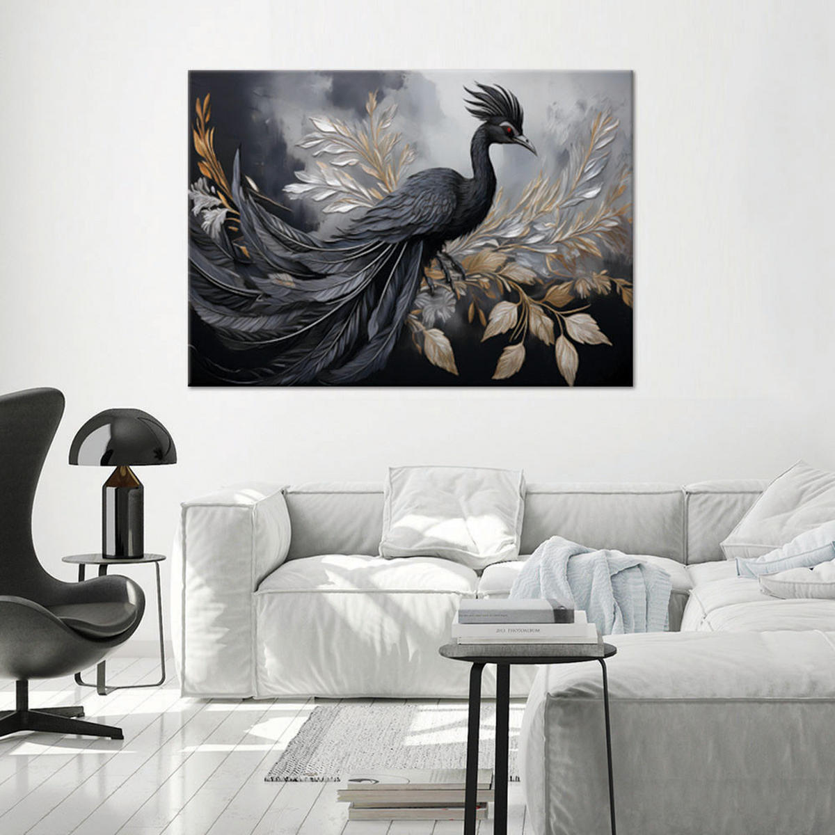 WANDBILD pfauenvögel tiere glamour - Schwarz, Textil (60/40cm) - Feeby