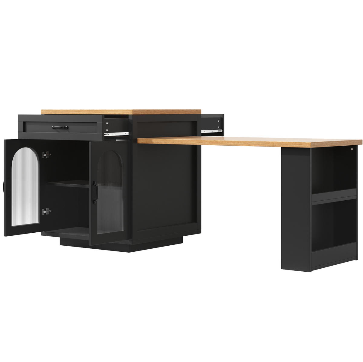BUFFET 126-196/59/94 cm aus MDF mit RGB-LED-Beleuchtung und ausziehbarer Tischplatte Schwarz - Schwarz, Holzwerkstoff (196/94/59cm) - Modenvie