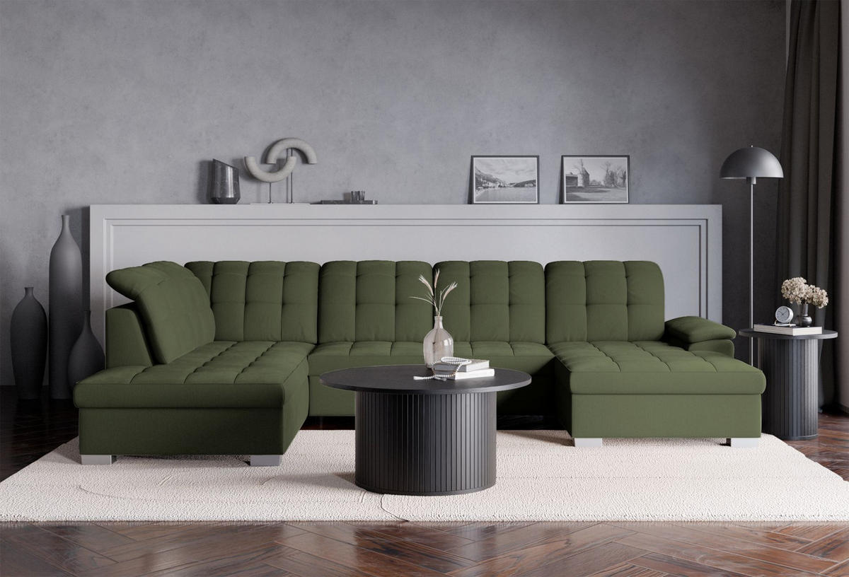 WOHNLANDSCHAFT Jamaal Khaki rechtsseitig - Schwarz/Grün, Textil (330/106/212cm) - Selsey