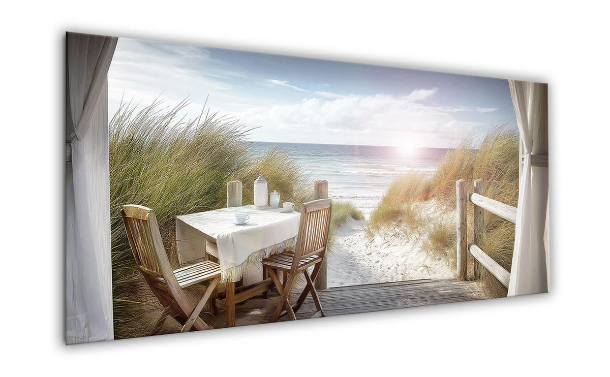 GLASBILD 125x50 cm Strand maritim - Beige, Glas (125/50cm) - artissimo
