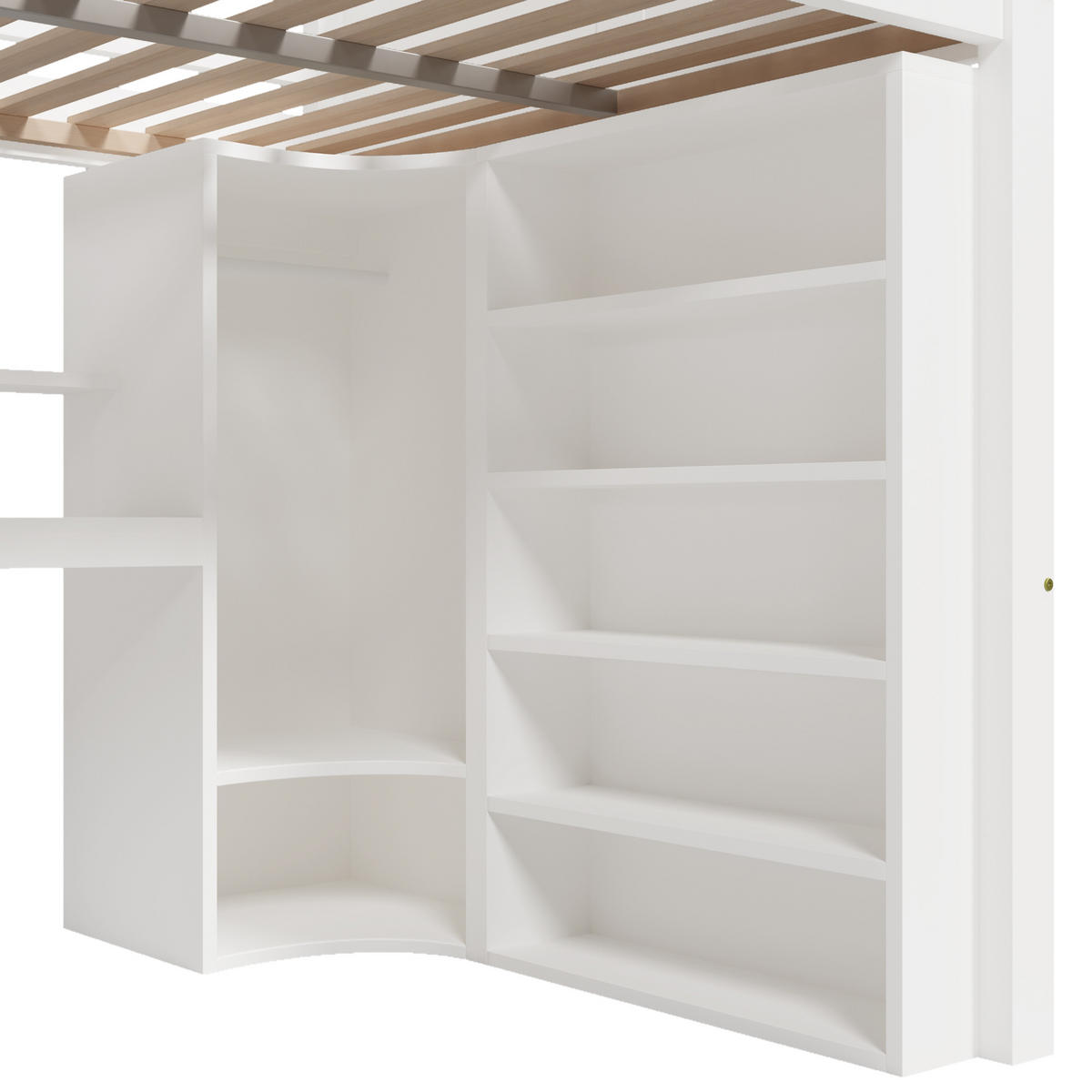 HOCHBETT 140x200cm Weiß LED-Licht Kleiderschrank Schreibtisch Schubladen - Weiß, Holz (140/200cm) - FLIEKS