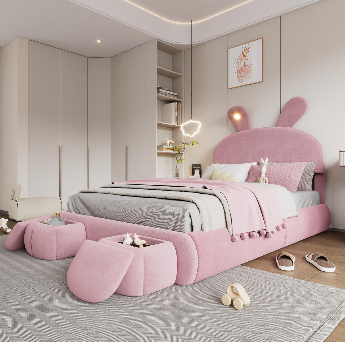 POLSTERBETT 140/200 cm aus Samt mit Stauraum und LED-Beleuchtung Rosa - Rosa, Textil (140/200cm) - Modenvie