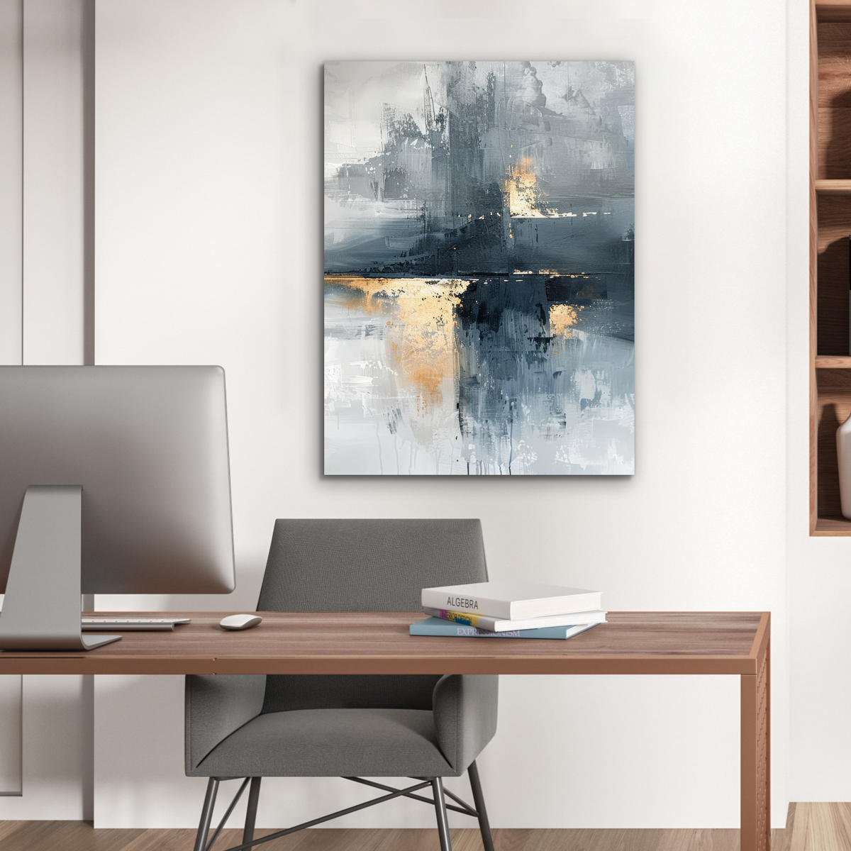 KOVOVÝ OBRAZ Umenie - sivé - zlaté - abstraktné 60x80 cm - tmavosivá, kov (60/80cm) - MuchoWow
