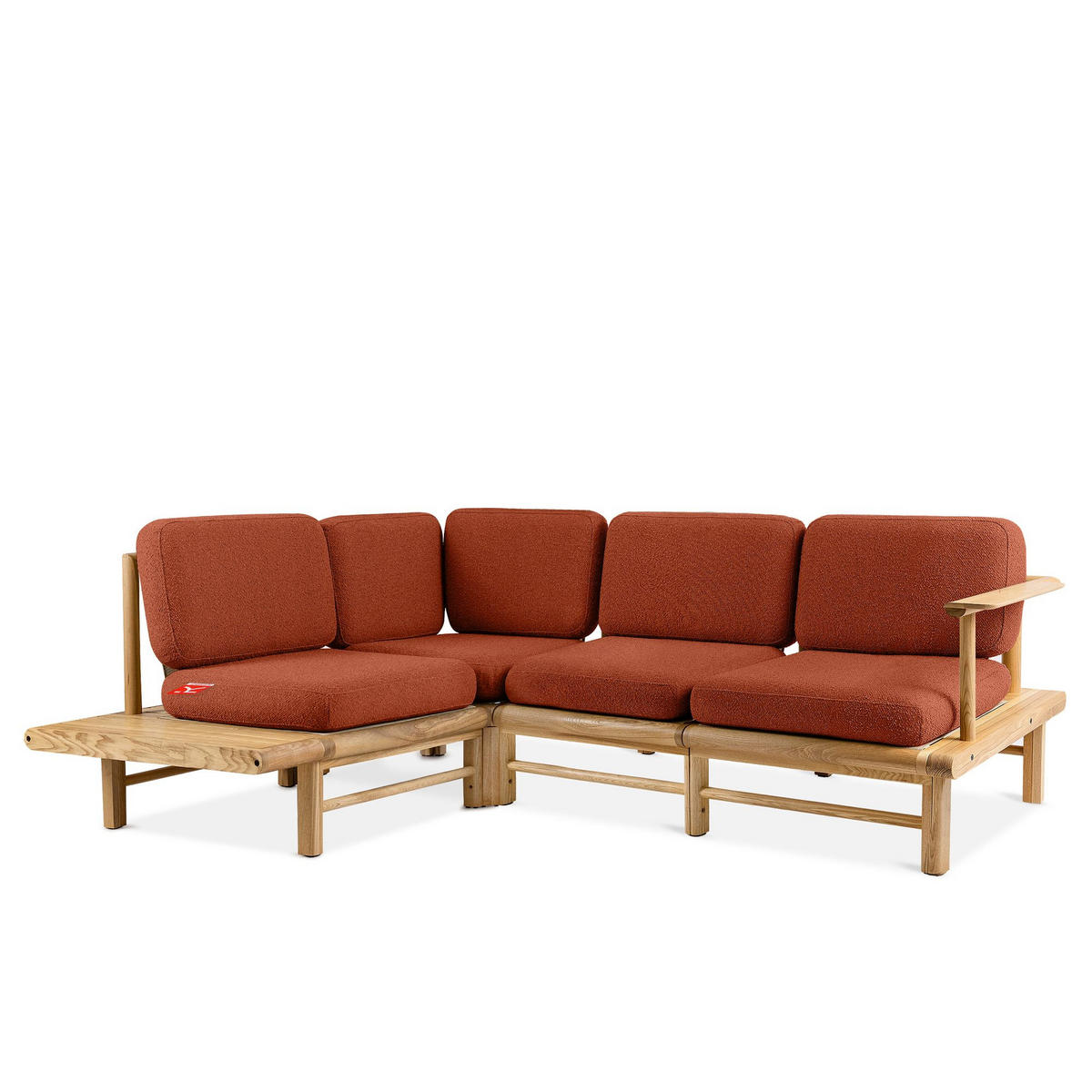 LOUNGESOFA ATREDA links - Orange, Holz/Textil (230/74/175cm) - KONSIMO®