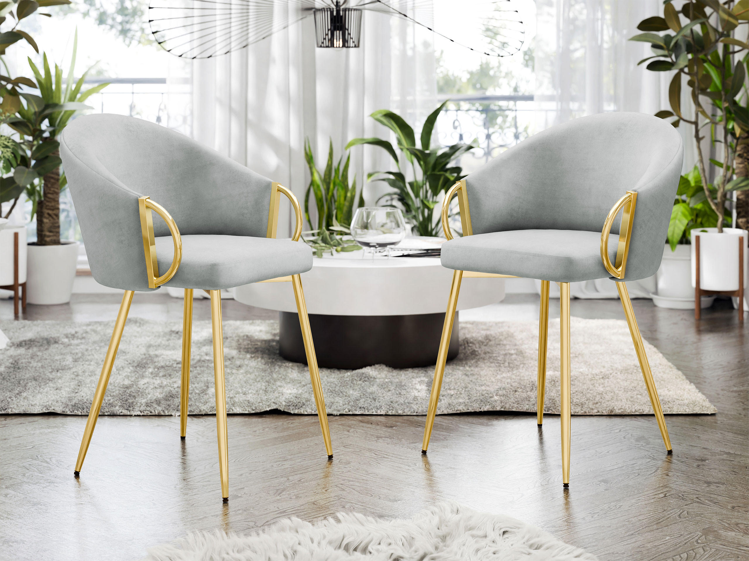 STUHL 2er-Set Muz DC-1171 (2 Stück in Samt) - Goldfarben/Grau, Textil/Metall (54/76/41cm) - MIRJAN24