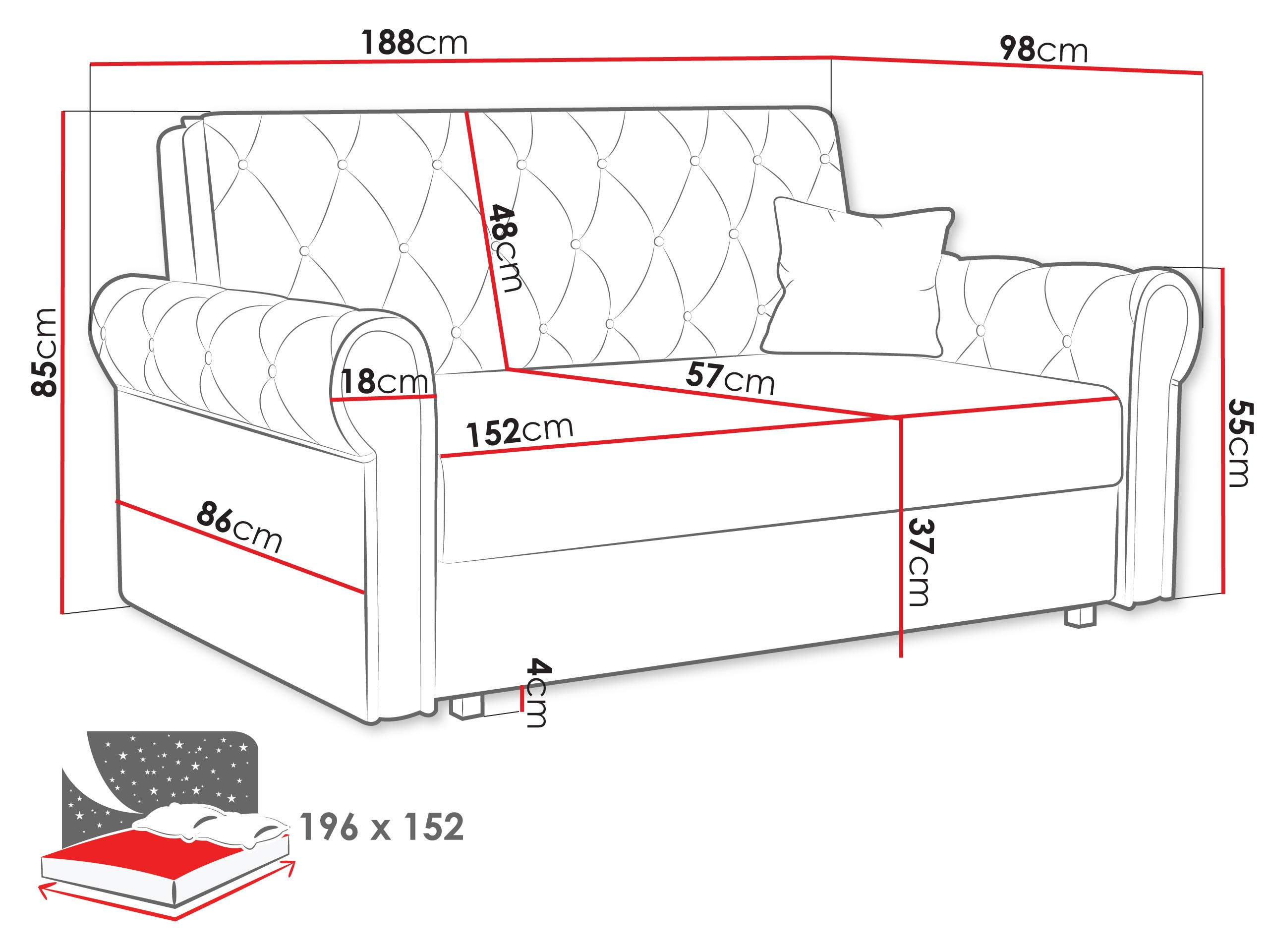 Thumbnail - Mirjan24 Schlafsofa, Smaragdgrün, Textil, Kiefer, 4-Sitzer, Rechteckig, 188x85x98 cm, Wohnzimmer, Sofas & Couches, Schla...