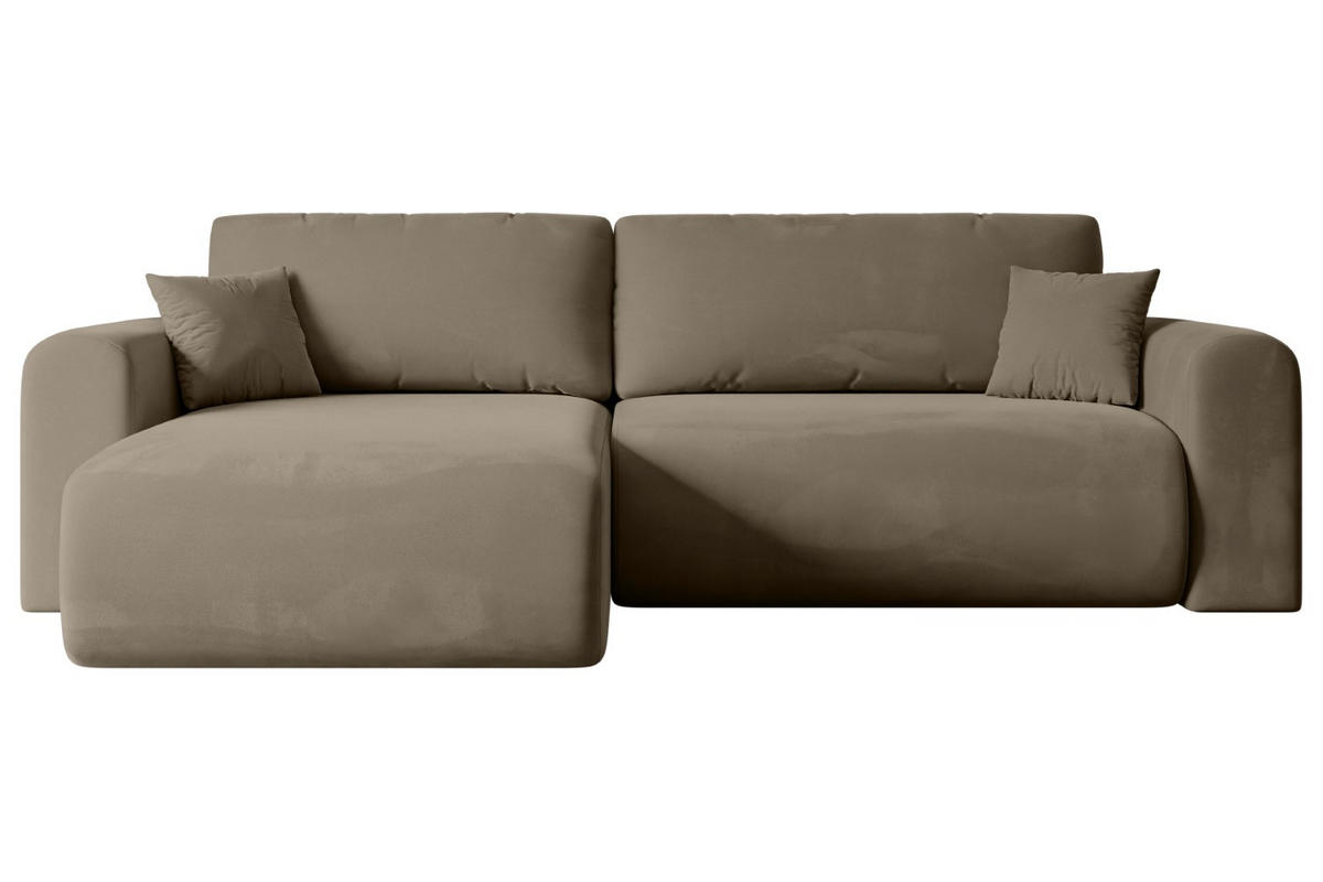 ECKSOFA mit Schlaffunktion und Bettkasten ORRO-L - 272x145x83 cm Braun Velours - Schwarz/Braun, Holzwerkstoff/Kunststoff (272/145cm) - ALTDECOR