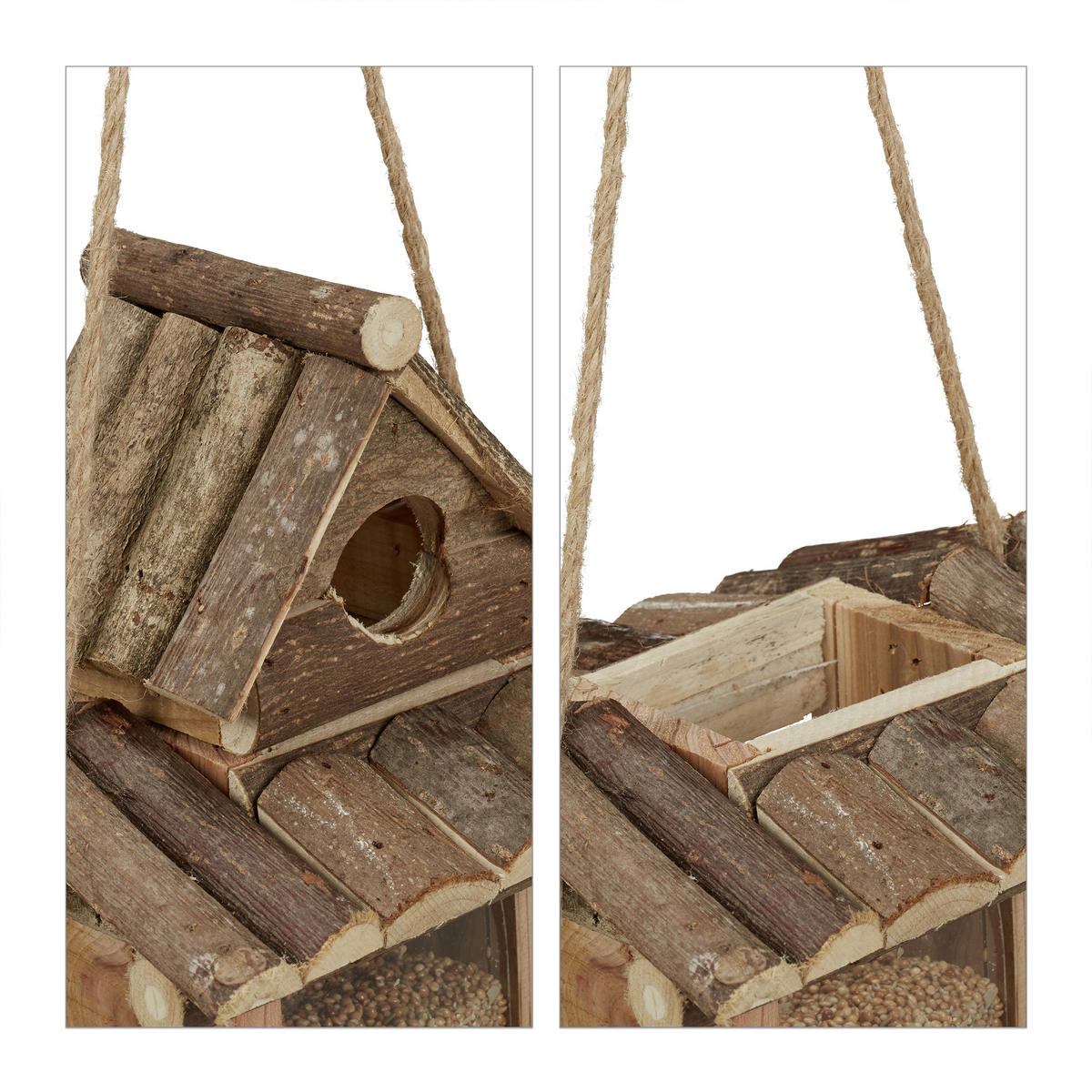 VOGELFUTTERHAUS - Hellbraun, Holz/Kunststoff (17.5/25/16cm) - Relaxdays