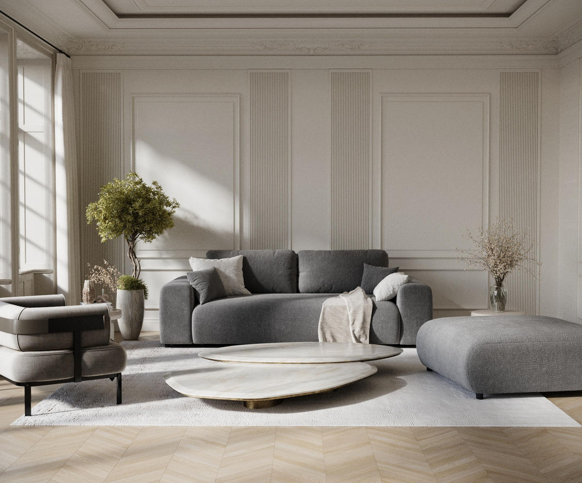 3-SITZER-SOFA Zanzibar Grau Chenille - Schwarz/Grau, Holz/Holzwerkstoff (213/79/108cm) - Maison de Reve