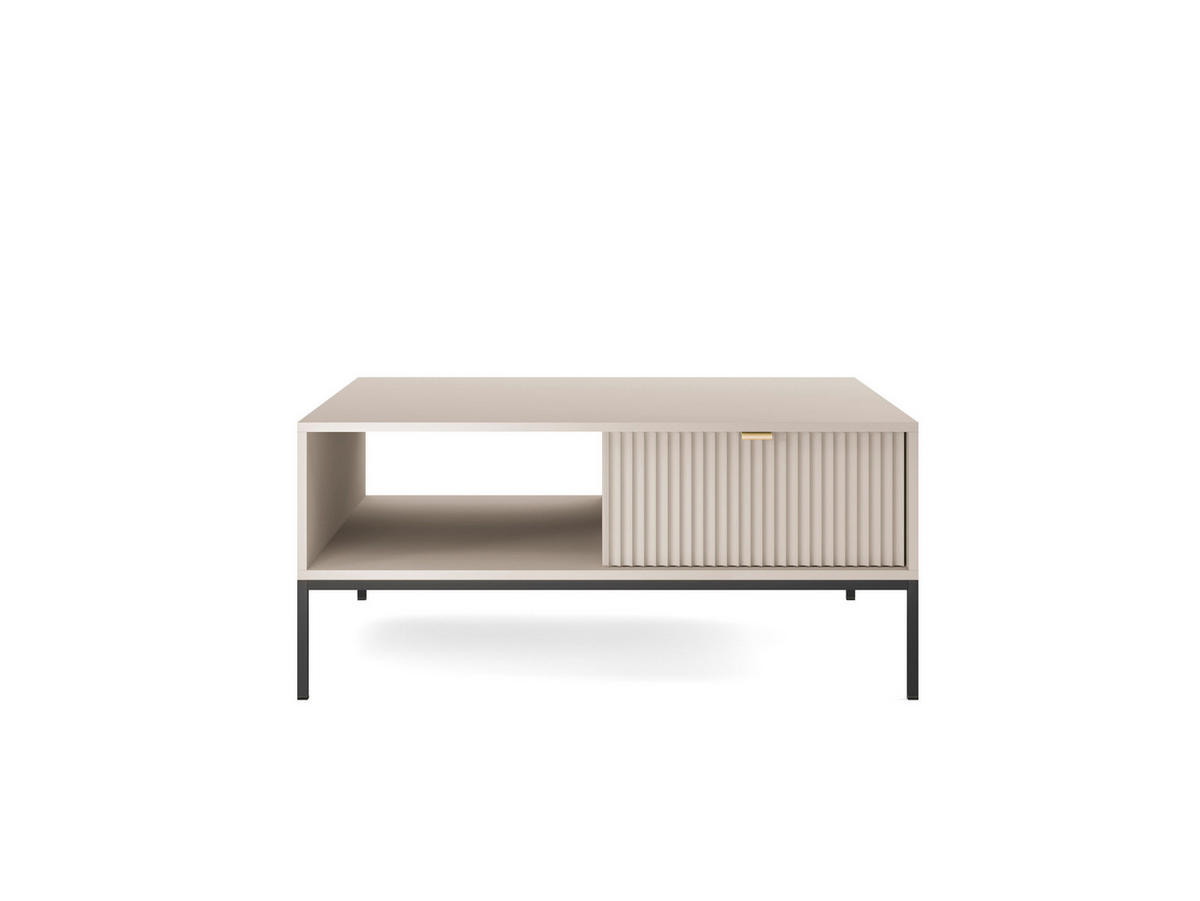 COUCHTISCH Kioto 104 cm in Kaschmir mit Schubladen und Metallbeinen - Kaschmir/Goldfarben, Holzwerkstoff/Metall (68/104/46cm) - Ravio