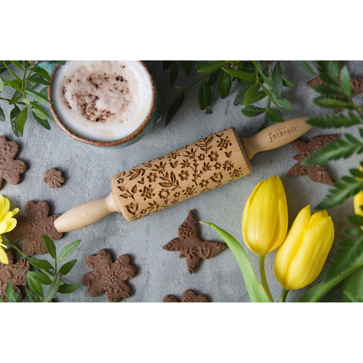 TEIGROLLE Flower Power, junior, 23 cm, Buchenholz - Braun, Holz (23cm) - Folkroll