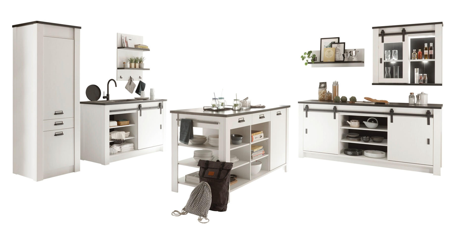 Furn.Design Küchen-Set Weiß, Anthrazit 201x201x64 cm