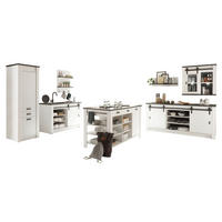 KÜCHEN-SET weiß Pinie, anthrazit Landhaus, Küchenschrank Set 7-teilig mit Kochinsel - Anthrazit/Schwarz, Glas/Holzwerkstoff (201/201/64cm) - Furn.Design