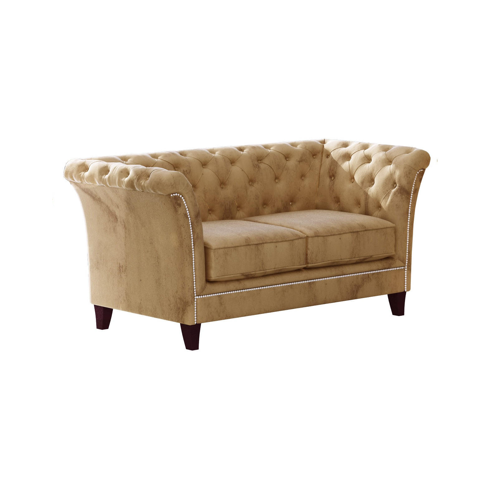 CHESTERFIELD-SOFA 2-Sitzer Fusion Beige Samt - Beige/Braun, Holz/Textil (175/75/82cm) - S-Style Möbel