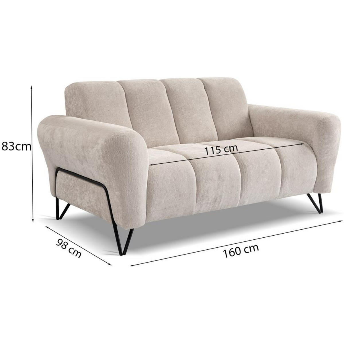 2-SITZER SOFA Volare grau - Schwarz/Grau, Textil/Metall (160/83/98cm) - Beautysofa