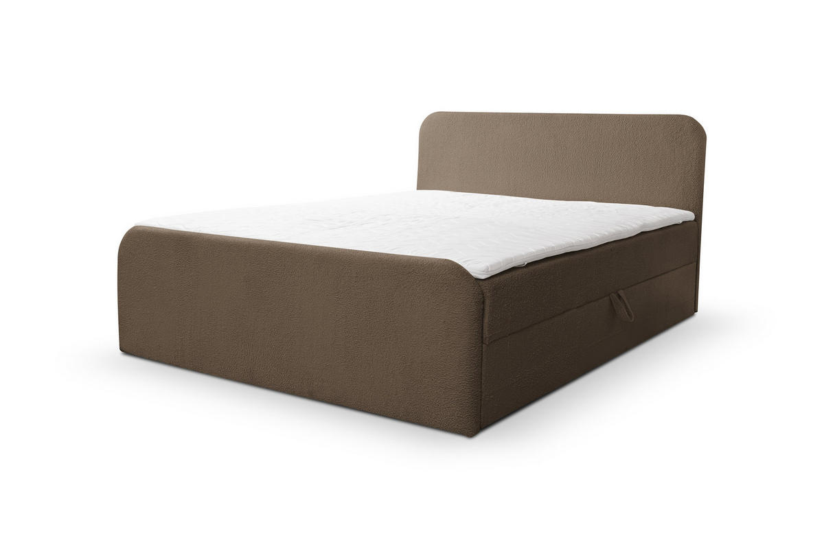 BOXBETT LAMBI mit 2 Bettkästen, 180x200, Farbe: Braun, Bouclé-Stoff, mit Bonell-Matratze inkl. Topper - Braun, Holz/Kunststoff (180/200cm) - VENASI MÖBEL