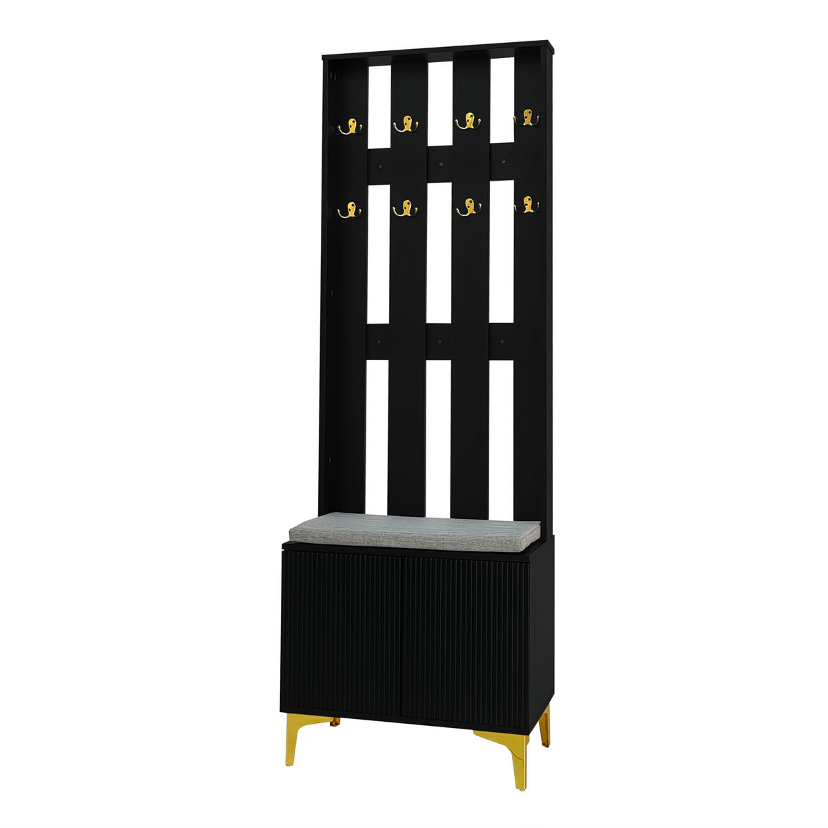 GARDEROBE mit Wellenfront Push-to-open Türen verstellbaren Regalen goldenen Akzenten - Goldfarben/Schwarz, Holzwerkstoff/Metall (60.5/180.5/35.2cm) - EVRYAE