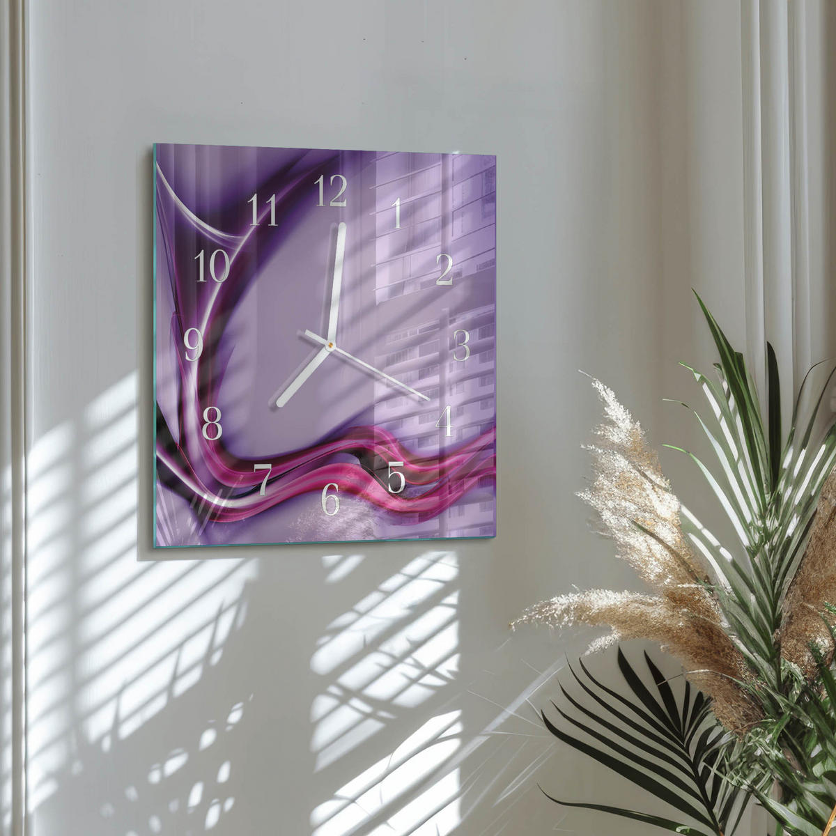 WANDUHR 30x30 cm - Abstraktion - Lila, Glas (30/30/0.4cm) - TULUP