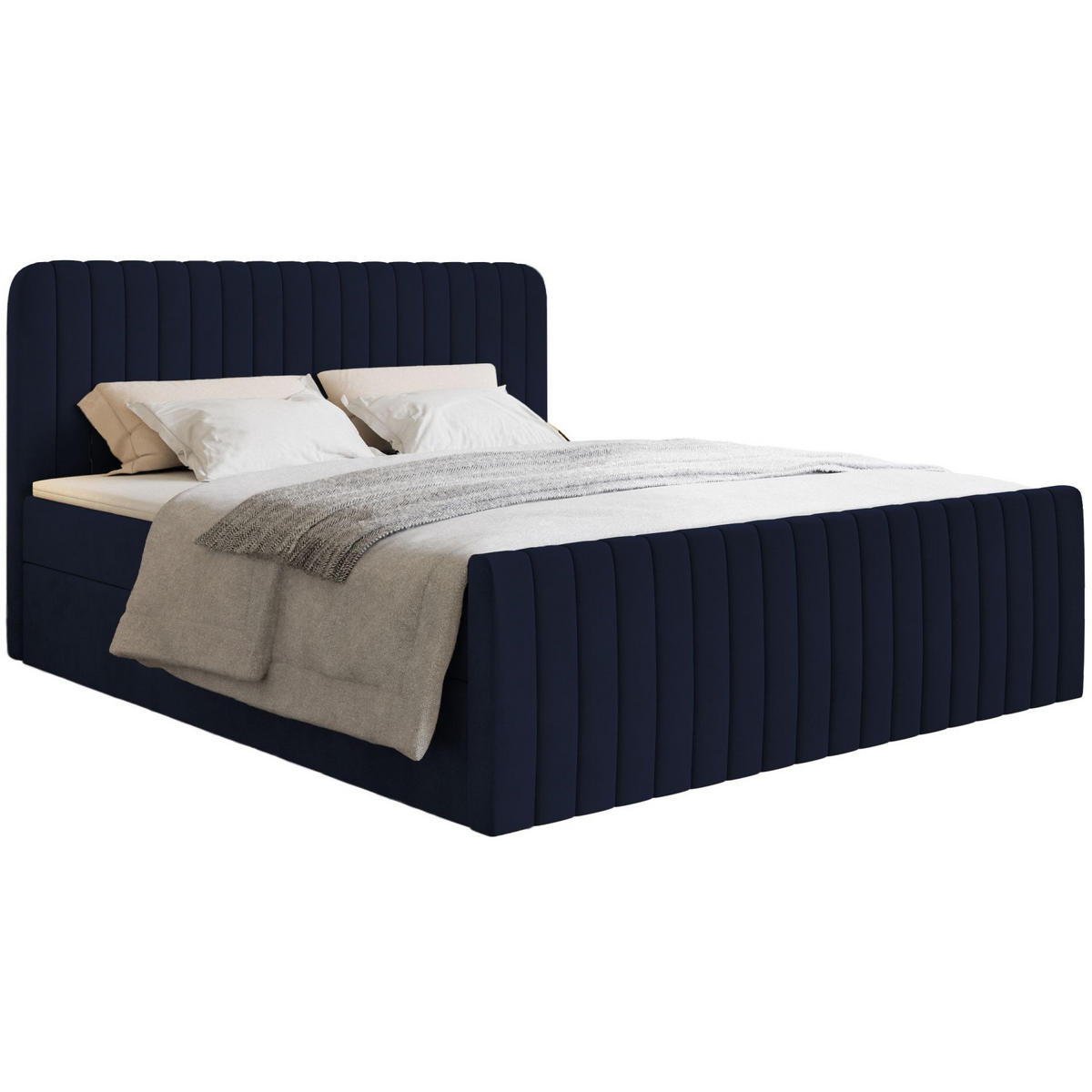BOXBETT Saliano mit Topper und Samtbezug Dunkelblau, 180x200 cm - Dunkelblau, Kunststoff/Textil (180/200cm) - Selsey