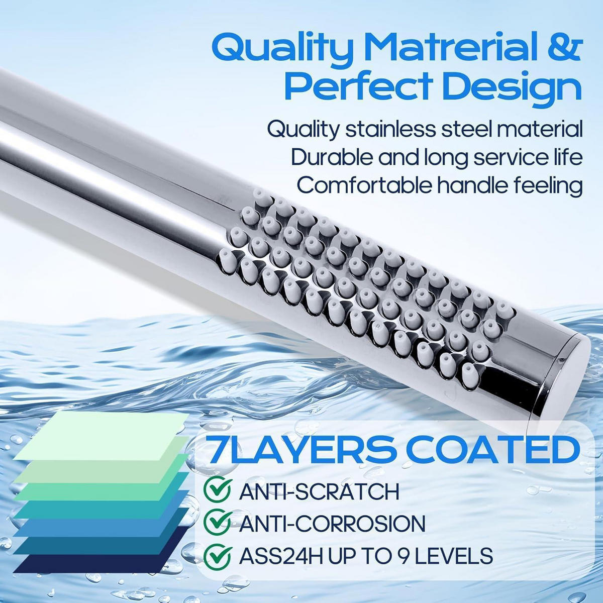 HANDBRAUSE Edelstahl 304 Wassersparend mit 48 Anti-Kalk Düsen Silber - Silberfarben, Metall (3.5/12.7/22cm)