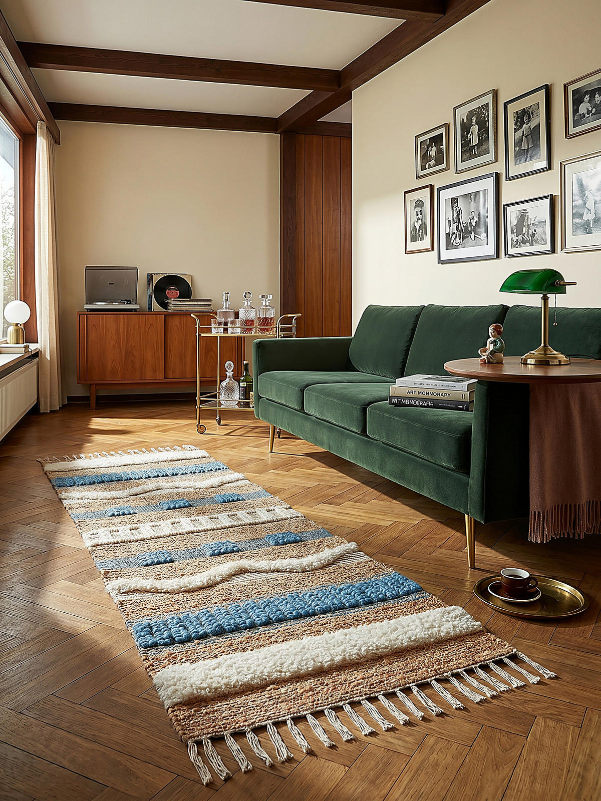 JUTETEPPICH handgewebt mit Fransen WHARFE, im Ethno-Stil, Natur-Blau, 60 x 230 cm - Blau, Textil (60/230cm) - KADIMA DESIGN