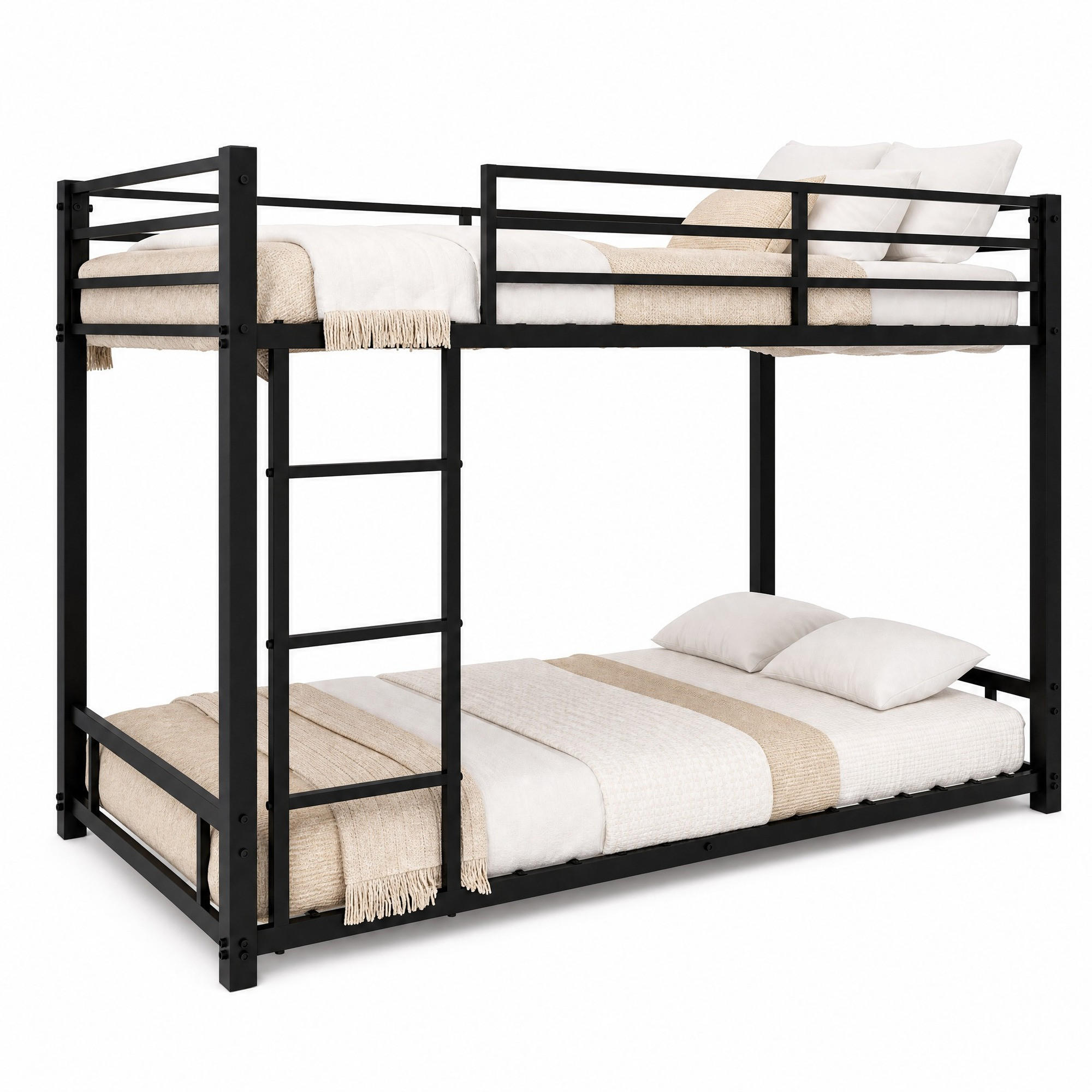 ETAGENBETT 90/190 mit 3-stufiger Leiter, Sicherheitsgeländer und geräuscharmem Design - Schwarz, Holzwerkstoff (90/190cm) - EVRYAE
