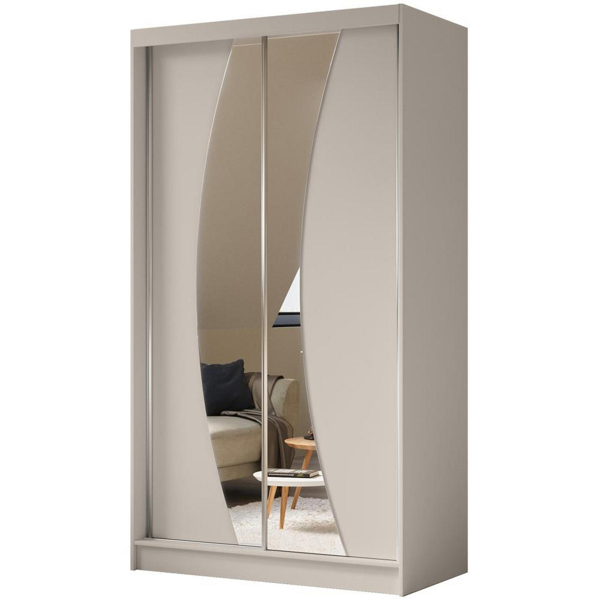 SCHWEBETÜRENSCHRANK Vox 120/216/61 kaschmir mit Spiegel und Schubladeneinsätze - Kaschmir, Holzwerkstoff (120/216/61cm) - Beautysofa