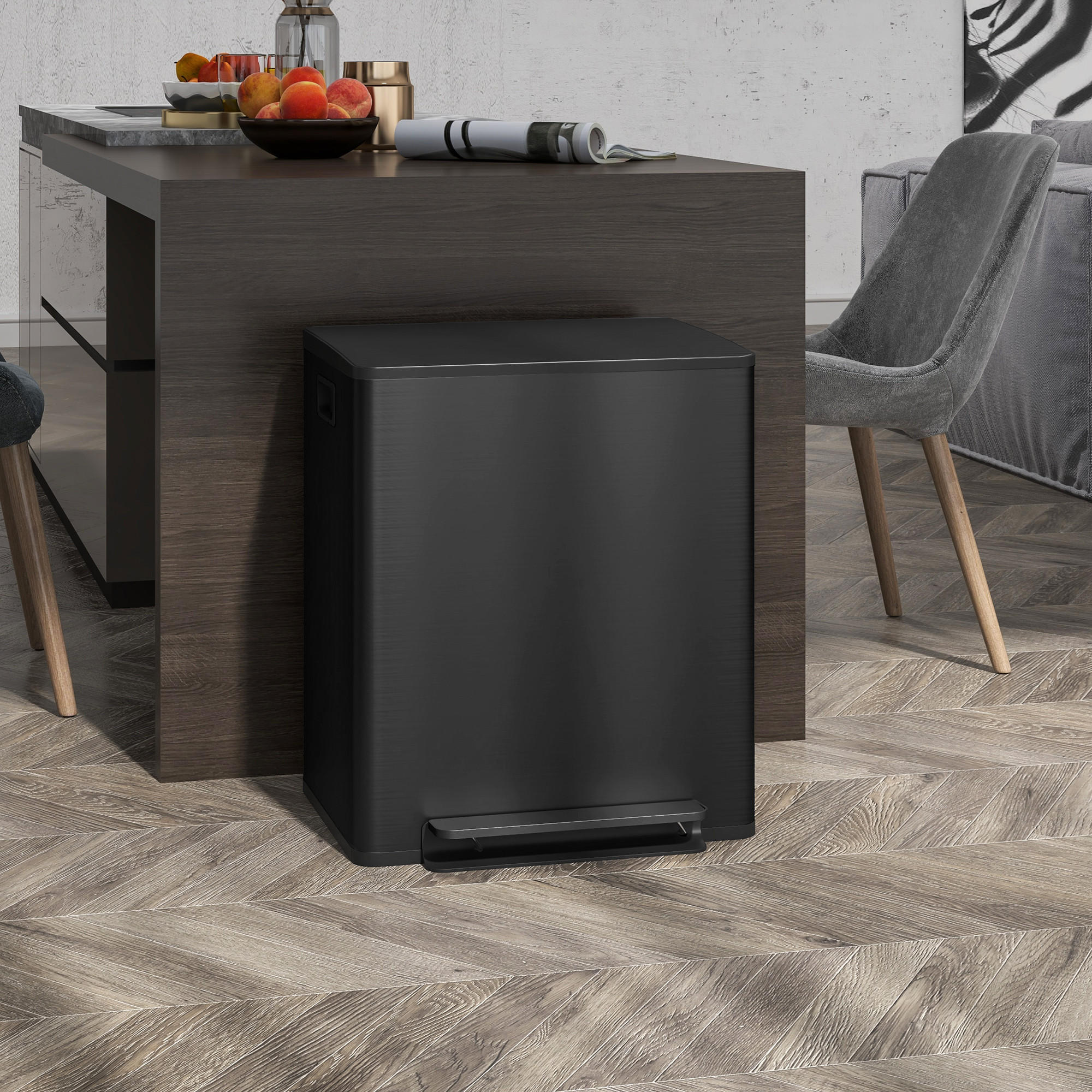 MÜLLEIMER 2 x 25L - Schwarz, Metall (37.5/56/47.7cm) - HOMCOM