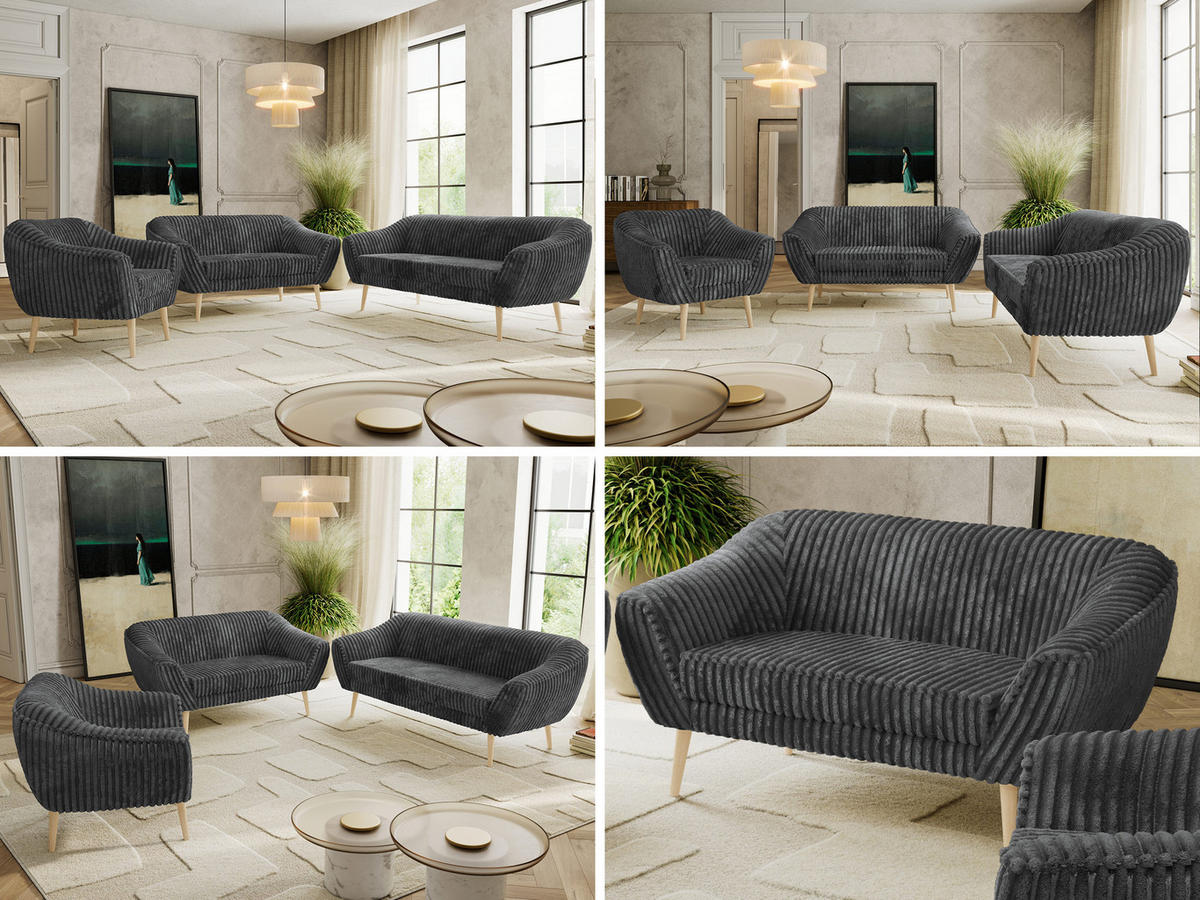 SEDACÍ SOUPRAVA 3+2+1 PIRS - Šedá Manšestr - Dřevěné nohy - šedá/barva buku, kompozitní dřevo/textil (180/75/74cm) - MKS