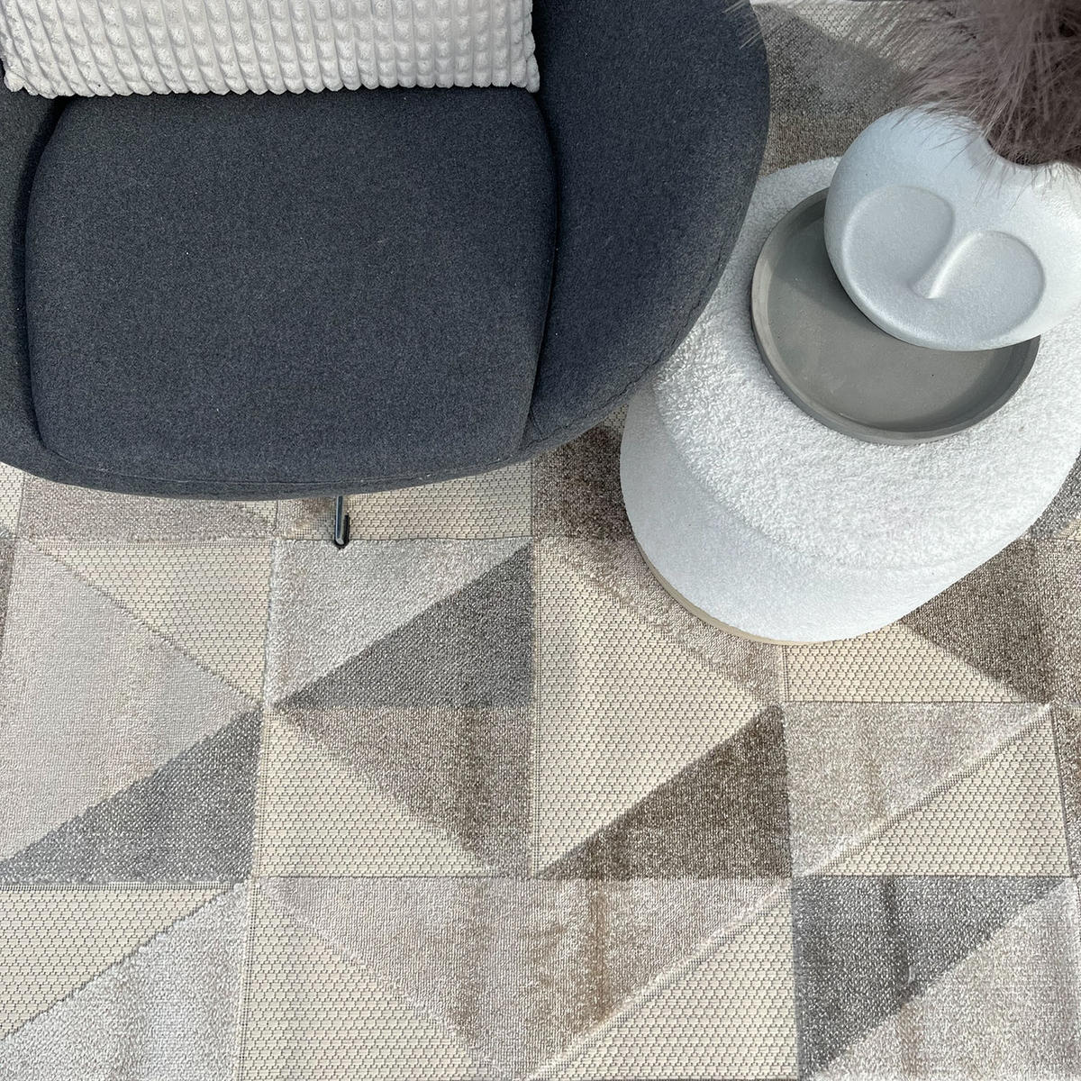 TEPPICH Outdoor Beige Bunte Geometrisch Kurzflor Rechteckige - 160x230 cm - Ecru, Textil (160/230cm) - Mazovia