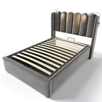 POLSTERBETT aus Samt 90x200 cm Grau mit Bettkasten, Leselicht und USB-Anschluss - Grau, Textil (90/200cm) - IVMEU