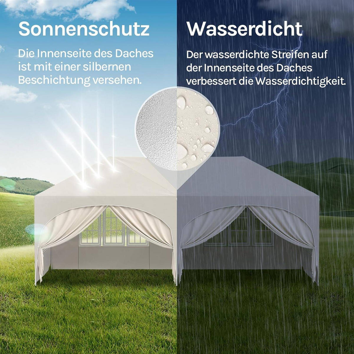 PAVILLON, Faltpavillon 3x6 m, mit 6 Seitenwänden, Grün - Beige, Metall (300/250/600cm) - Woltu