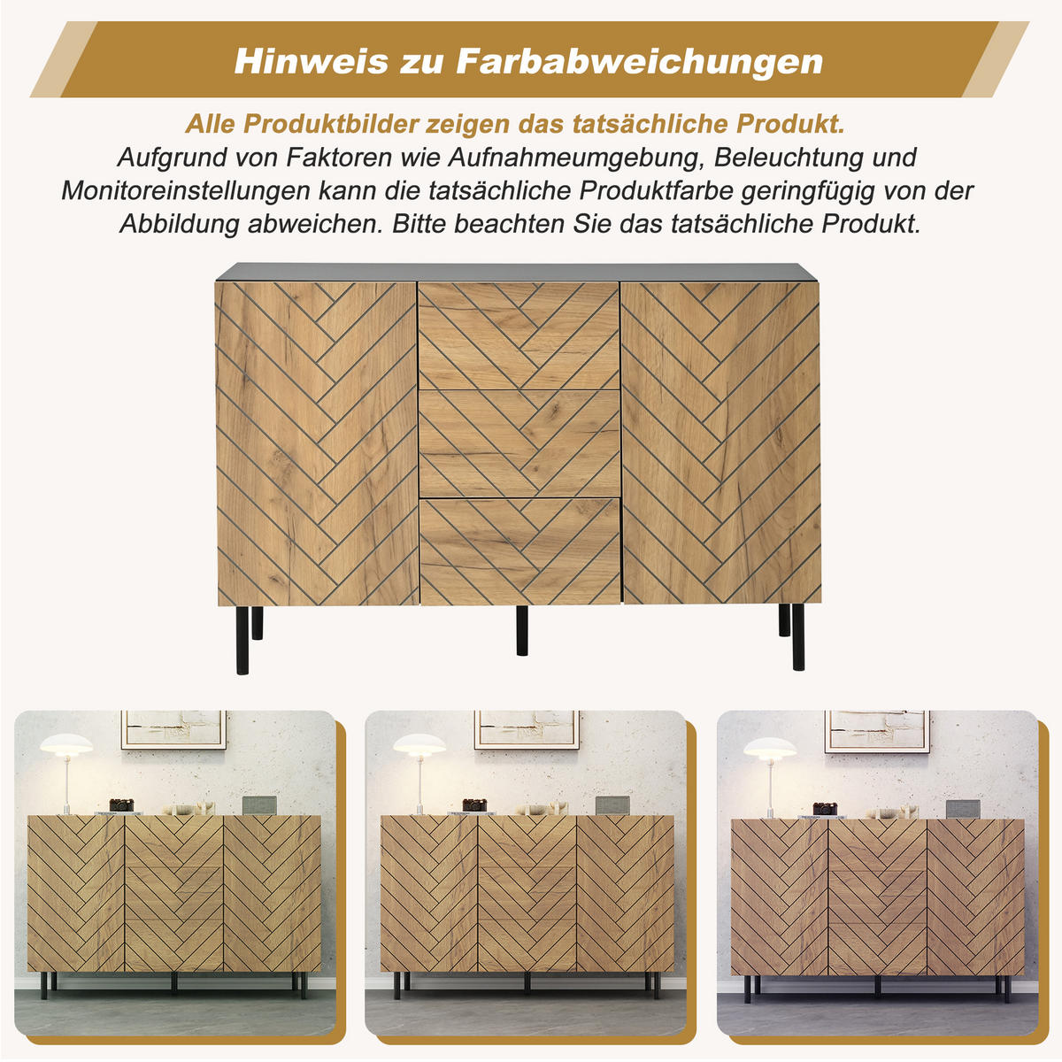 SIDEBOARD 3 Schubladen 2 Türen 120cm Stauraumschrank Modern - Naturfarben, Holzwerkstoff (120/76/40cm) - FLIEKS